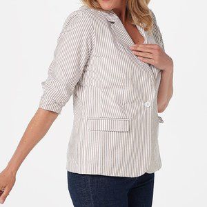 Joan Rivers Long Sleeve Seersucker Blazer Khaki